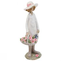 Artikel Dekorative figurer gartner dekoration kvinde med blomster hvid pink H21cm