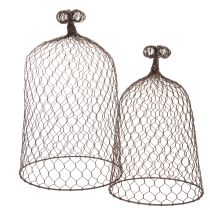 Artikel Dekorativ metalklokke, klatrehjælp, trådhætte, brun, rustfinish, H50/41cm Ø30/25cm, sæt med 2
