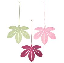 Artikel Dekorativ bøjle træ efterårsblade pink lilla grøn 12x10cm 12 stk