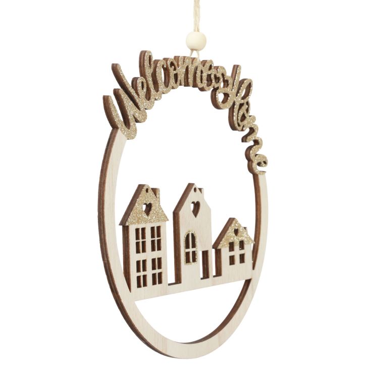 Dekorativ bøjle træ guldglimmer Welcome Home Ø16,5cm 6stk
