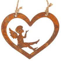 Artikel Dekorative metalophæng, rusten finish, hjerteformet engledesign, Ø15 cm, 6 stk.