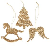 Artikel Deco bøjle træ guldglimmer juletræspynt 10cm 6stk