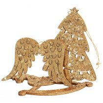 Deco bøjle træ guldglimmer juletræspynt 10cm 6stk
