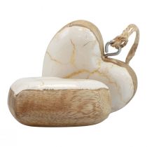 Artikel Dekorativ bøjle træ træhjerter natur hvid/guld craquelure 6cm 8 stk.