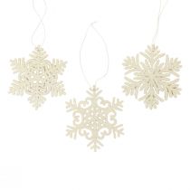 Deco bøjle træ snefnug deco hvid glitter Ø10cm 12stk