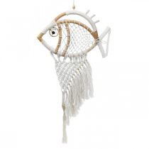 Hængende dekoration deco bøjle maritim dekoration fish macrame 76cm