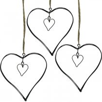 Dekorativt hjerte til ophængning af metalhjerte sort 10,5cm 6stk