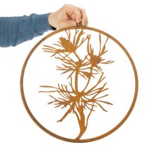 Artikel Dekorativ metalring, vægdekoration i forvitret stål, fyrretræsgren Ø38 cm
