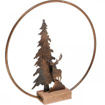Dekoration julegran hjorte metal træ bund Ø38cm