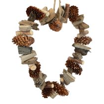 Artikel Dekorativ ring hjerte hængende dekoration træ dekorative kogler naturlig dekoration Ø20cm