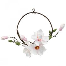Dekorativ ring kunstig magnolia fjederdekoration til ophæng Ø24cm