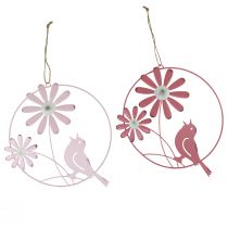 Artikel Dekorativ Ring Metal Ophæng Dekoration Blomster Lyserød Ø23cm 4 Stk
