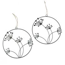 Artikel Dekorativ ring metal hængende dekoration sorte blomster Ø23cm 2 stk