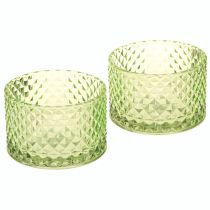 Artikel Dekorativ skål glas fyrfadsstage grøn retro Ø10,5cm 2stk