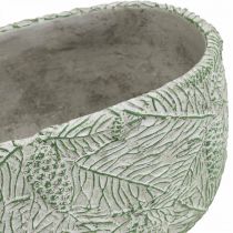 Dekorativ skål keramik oval grøn hvid grå gran grene L22,5cm