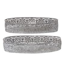 Artikel Dekorativ metalskål, gråt mønster, oval, L36 cm/33,5 cm, sæt med 2 stk.