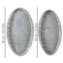 Artikel Dekorativ metalskål, gråt mønster, oval, L36 cm/33,5 cm, sæt med 2 stk.