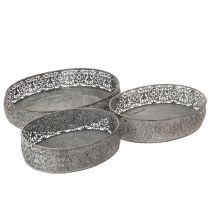 Artikel Dekorativ skål metal oval mønster grå 25,5/29/34,5 cm sæt med 3