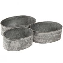 Artikel Dekorativ metalskål oval grå L22,5/19,5/16 cm sæt med 3