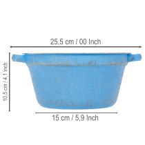Artikel Dekorativ skål/plantekrukke, blå metal, shabby chic indretning, Ø21 cm, H10,5 cm
