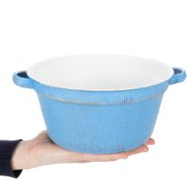 Artikel Dekorativ skål/plantekrukke, blå metal, shabby chic indretning, Ø21 cm, H10,5 cm