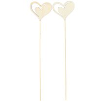 Artikel Dekorative stikhjerter rød hvid trædekoration 7,5×6,5cm 12 stk