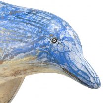 Artikel Delfinfigur maritim trædekoration håndskåret blå H59cm