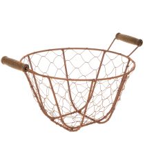 Artikel Vintage rund trådkurv med træhåndtag, metalkurv, rustfinish, Ø22 cm