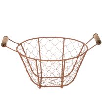 Artikel Vintage rund trådkurv med træhåndtag, metalkurv, rustfinish, Ø22 cm