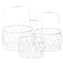 Artikel Trådkurv med håndtag, hvid metal, Ø25/30/35 cm, sæt med 3