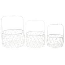 Artikel Trådkurv med håndtag, hvid metal, Ø25/30/35 cm, sæt med 3