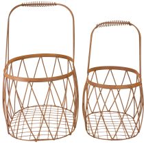 Artikel Oval trådkurv med hank, havedekoration, rustfinish, 30/25 cm, sæt med 2 stk.