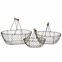Artikel Trådkurv med beslag brun metal 20/25 / 30cm, sæt med 3