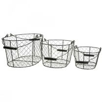 Trådkurv med håndtag sort metal 35/31/27cm sæt af 3