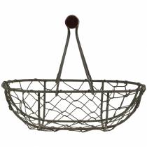 Artikel Oval trådkurv med hank, grå, 17×11 cm, H15 cm, 2 stk.