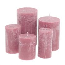 Artikel Ensfarvede stearinlys gamle pink forskellige størrelser