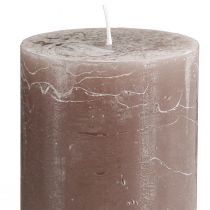 Artikel Store brune bloklys 70×120 mm 4-pak – Elegante cylinderlys i røget brun, gennemfarvet for dekoration og hygge