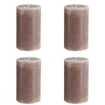 Artikel Store brune bloklys 70×120 mm 4-pak – Elegante cylinderlys i røget brun, gennemfarvet for dekoration og hygge