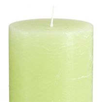 Artikel Sæt med 4 limegrønne bloklys - Elegant borddekoration og stemningslys til hjemmet, 70x120mm - Ideel til fester og hverdagsbrug