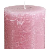 Artikel Støvet rose bloklys 70×120 mm, gennemfarvet, sæt med 4, dekorative lys til bryllupper og hjem
