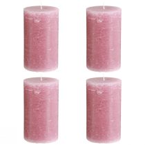 Artikel Støvet rose bloklys 70×120 mm, gennemfarvet, sæt med 4, dekorative lys til bryllupper og hjem