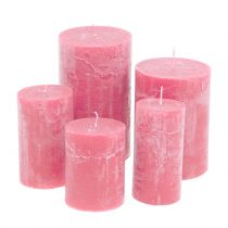 Artikel Ensfarvede stearinlys pink forskellige størrelser
