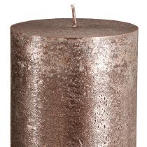 Artikel Ensfarvede kobberbloklys, 85 mm x 200 mm, sæt med 2 - lang brændetid, festligt metallisk design til dekoration