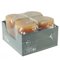 Artikel Gule rustikke bloklys 80x110mm 4-pak sikre lys - Brændetid 57 timer, RAL kvalitet