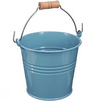 Artikel Dekorativ spand metal træ håndtag urtepotte blå H16cm 2stk
