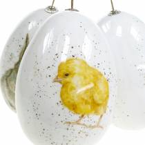 Påskeæg til at hænge med dyremotiver kylling, fugl, kanin hvid assorteret 3 stk.