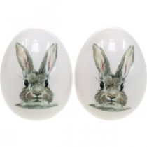 Dekorativt ægstående kaninmotiv, påskedekoration, kanin på æg Ø8cm H10cm sæt med 4 stk.