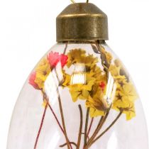 Hængeæg, tørrede blomster, påskeæg, glaspynt til foråret H6,5 cm, sæt med 6 stk.