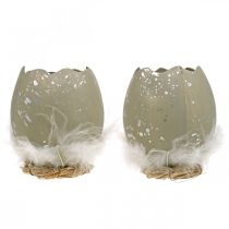 Artikel Æg til pynt, påske, deco æghalvdel, forårsdekoration Ø8cm H10cm grå, sølv 4 stk.
