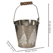 Artikel Dekorativ spand med grantræer og træhåndtag, 13 cm